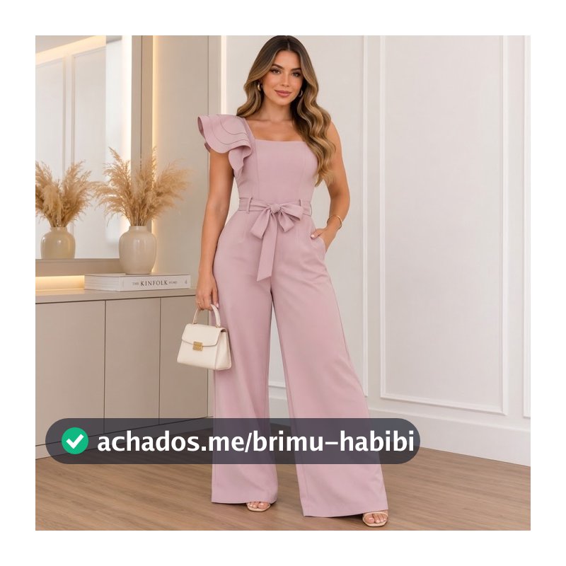 Macacão Pantalona de Um Ombro Só com Babados