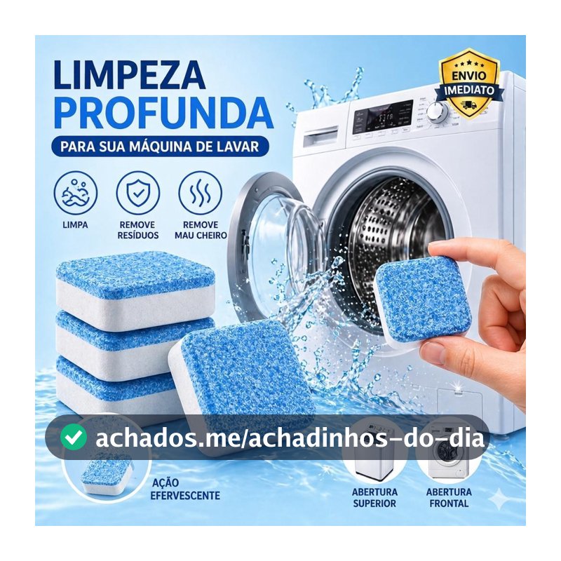 Kit Pastilhas Efervescentes para Máquina de Lavar – Remove Mau Cheiro, Resíduos e Sujeira