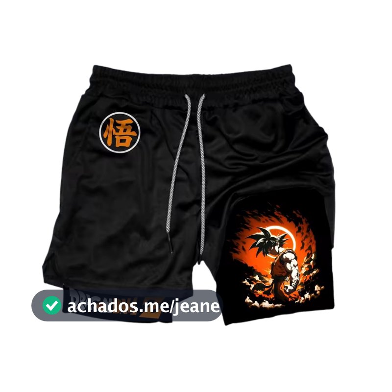 Bermuda Compressão 2 em 1 Dry-Fit Goku Dragon Anime Ball Z Gym Fitness