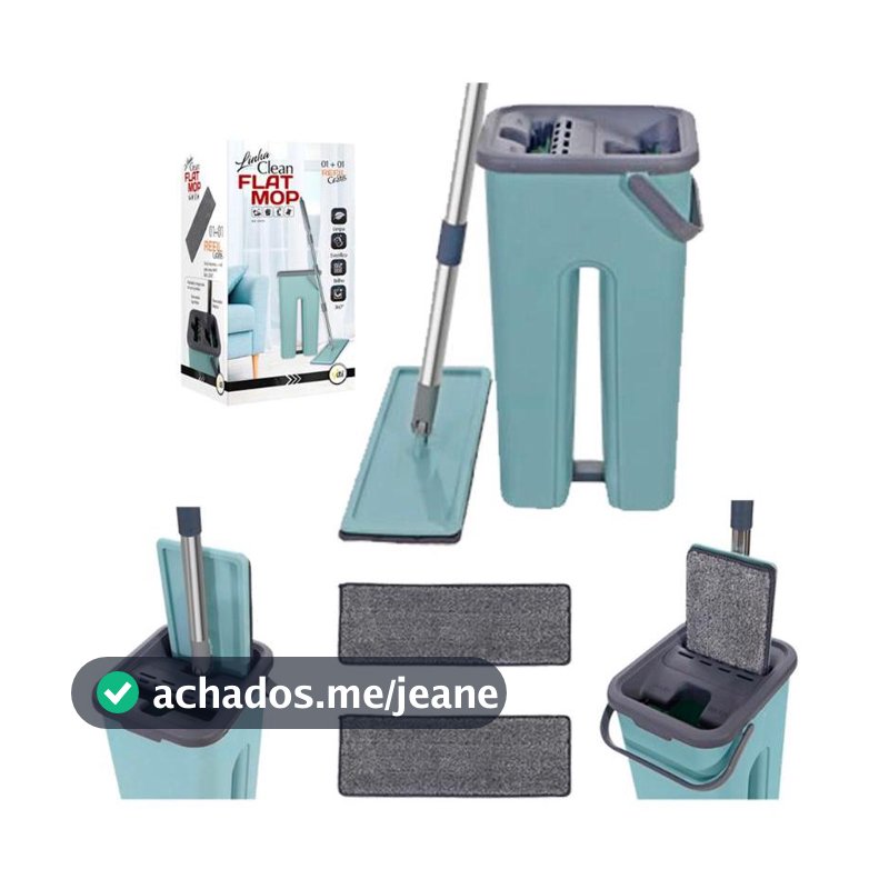 Flat Mop Rodo Esfregão Tira Pó Balde Lava e Seca com 2 Refil Microfibra123Útil