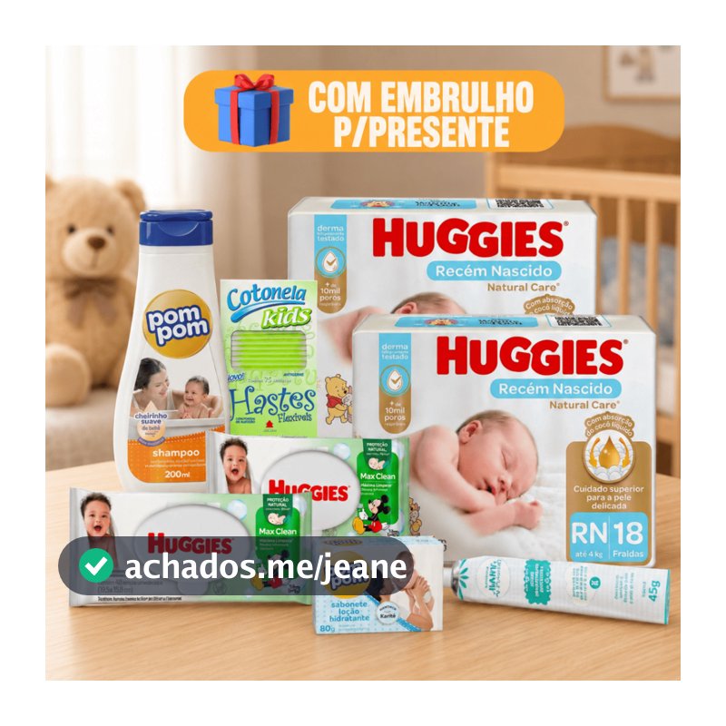 Kit Fraudas Descartáveis Pompom Lenços Umidecidos Shampoo Chá de Bebê