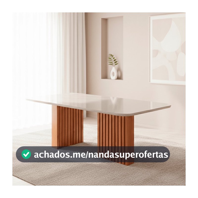 Mesa de Jantar 6 Lugares Tampo de Vidro/MDF 180cm Retangular Ester Marrom/Cinamomo/Off White Cinamomo/Off White