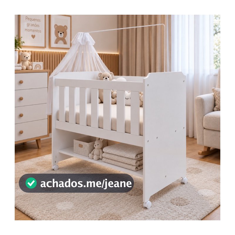 Mini Berço Com Colchão Multifuncional Suporte Mosqueteiro 2 em 1 Branco Com Rodízios - Trio Casa