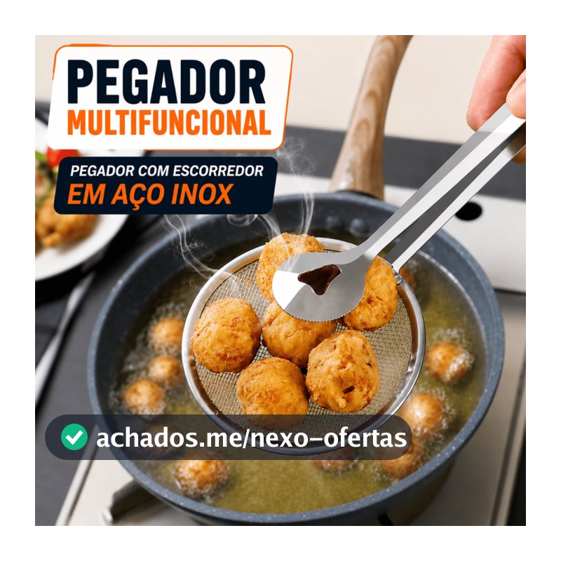 Pegador com Escorredor em Aço Inox Multifuncional para Frituras Alimentos Cozinha