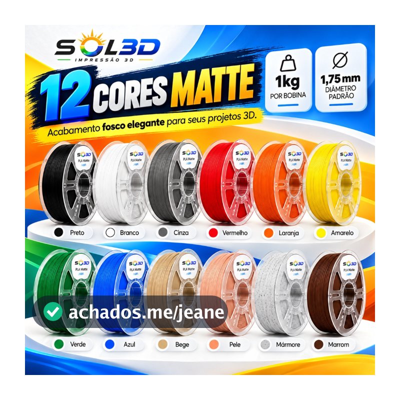 Filamento PLA Matte Sol3D 1kg 1,75mm Para Impressão 3D Alta Qualidade Premium BR