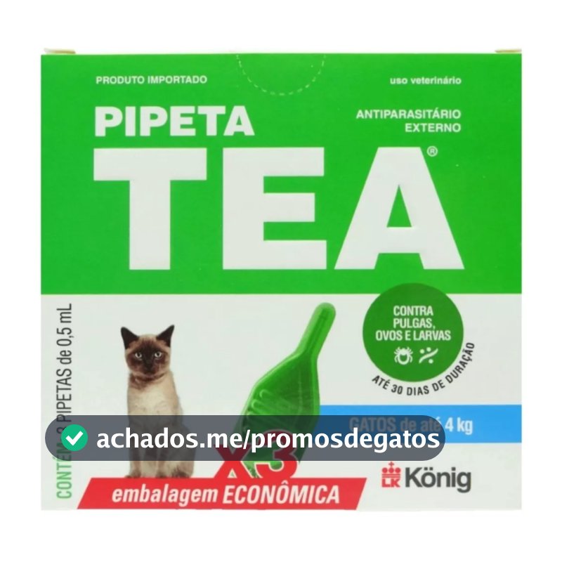 Antipulgas TEA Gatos Pipeta 3 unid  Até 4kg 0,5ml