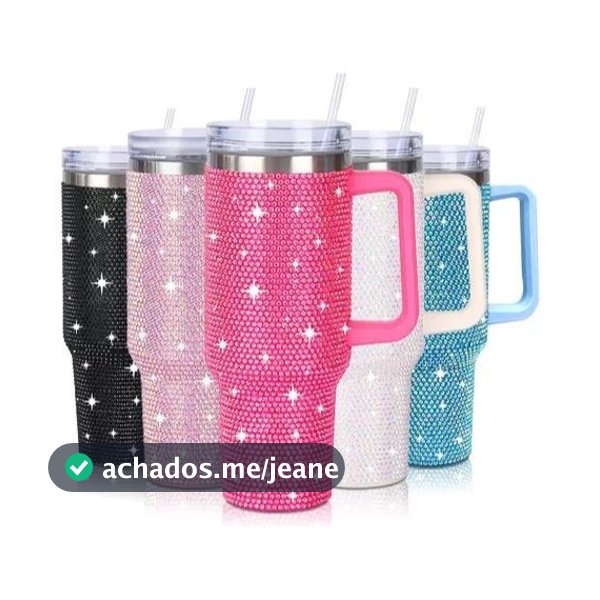 Copo Térmico 1200ml Com Strass Brilhante Com Alça Tampa E canudo de aço inoxidável