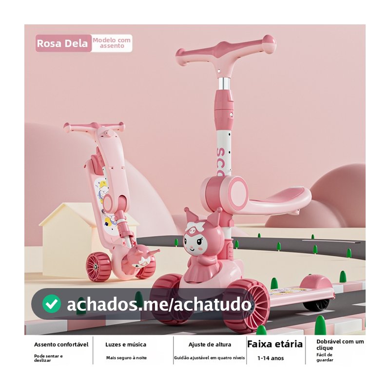 Patinete infantil dobrável 3 em 1 com assento