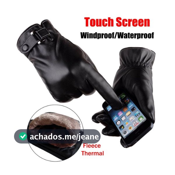 Luva de Couro Térmica Forrada Touch Screen Motoqueiro Impermeável Para O Inverno Tela De Toque