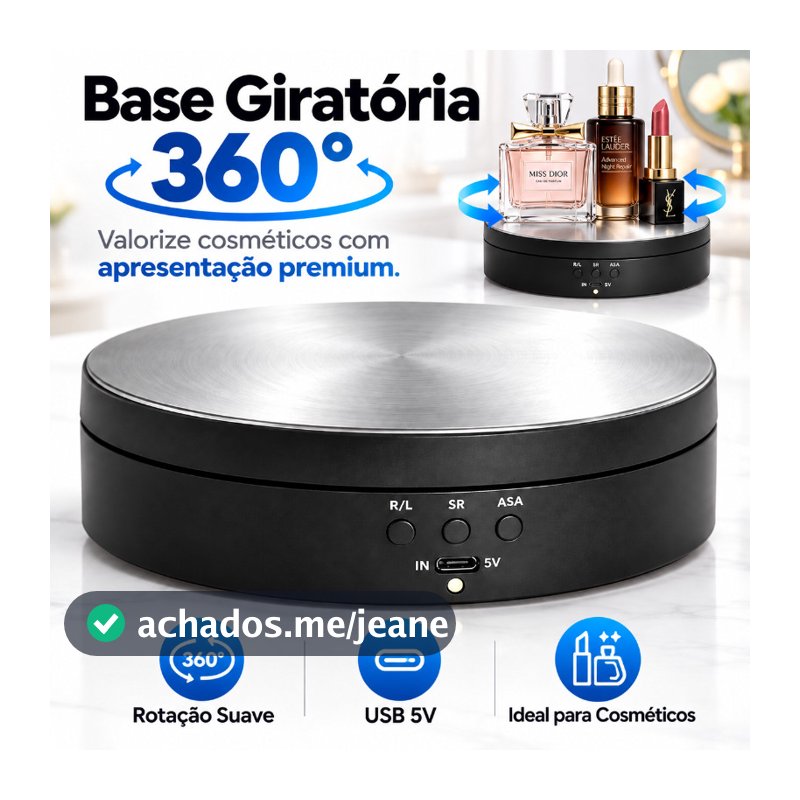 Suporte Expositor Giratorio Eletrico Para Vitrine Produtos E Foto Preto Branco,Base giratória 360 graus recarregável USB