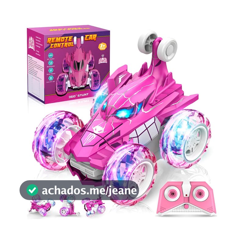 Carrinho Recarregável Controle Remoto Acrobata Gira 360 Graus Aranha Spider Rosa Infantil Kizumba