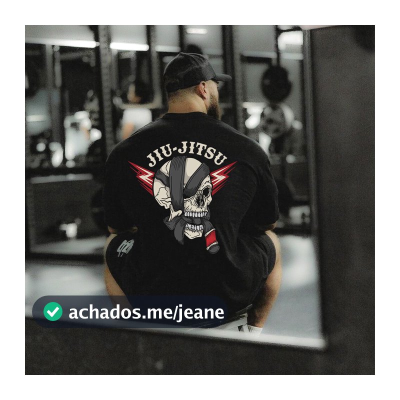 Camisa Oversized Masculino Jiu Jitsu Caveira Faixa Preta 100% Algodão Roupa de Academia