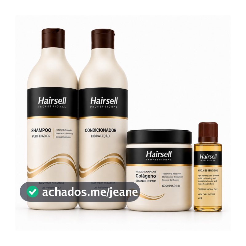 Kit Shampoo + Cond Purificador 1L Máscara Hidratação 500g Óleo Reparador 60ml Hairsell