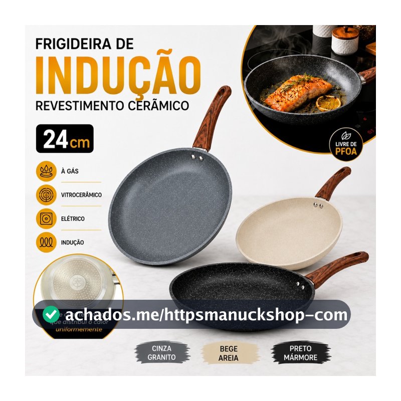 Frigideira Antiaderente Cerâmica 24cm Indução Cooktop Fogão Gás Não Gruda Cozinha Panela Fritadeira