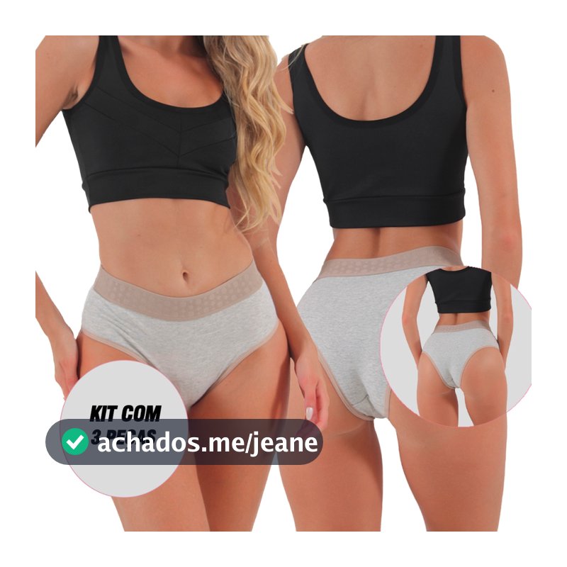 Kit 3 Calcinhas de Algodão Penteado Caribe Lingerie Tangão de Algodão