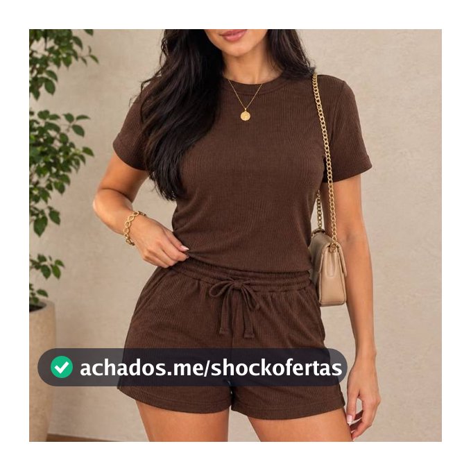 Conjunto Feminino Elegante Canelado Anarruga Blusa Manga Curta Short Moda Verão Casual Confortável 2 Peças Estilosa