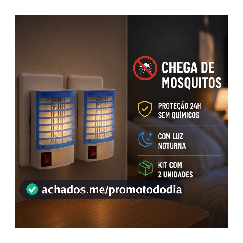 KIT 2 Repelente Luminária Ultrassônico Led Mosquitos Tomada Mata Dengue Insetos Pernilongos