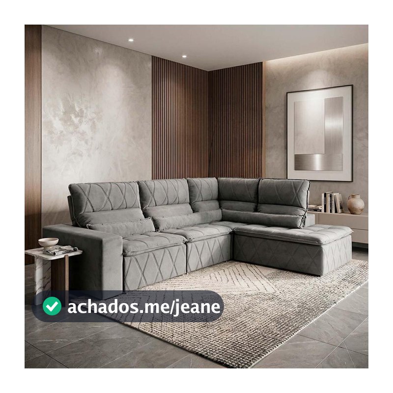Conjunto Canto Amsterdam Cinza c/ Molas Retrátil/Reclinável - King House