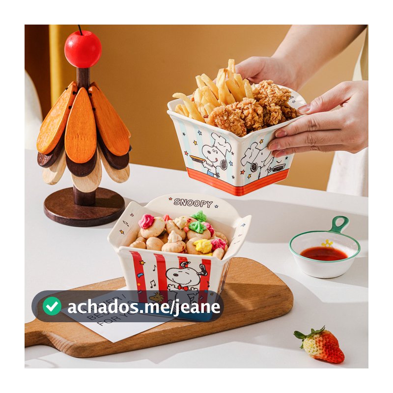 Snoopy tigela de cerâmica fofa doméstica frango frito pipoca batatas fritas tigela crianças lanche balde sobremesa iogur
