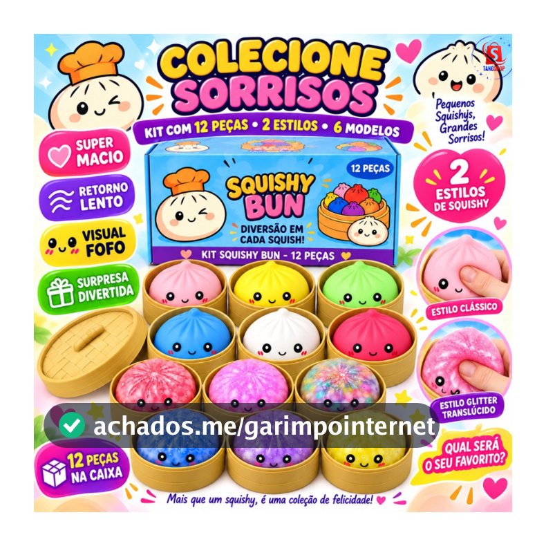 Squishy Bun Surpresa 2 Estilos 6 Cores Brinquedo Sensorial Macio Glitter para Apertar 3+