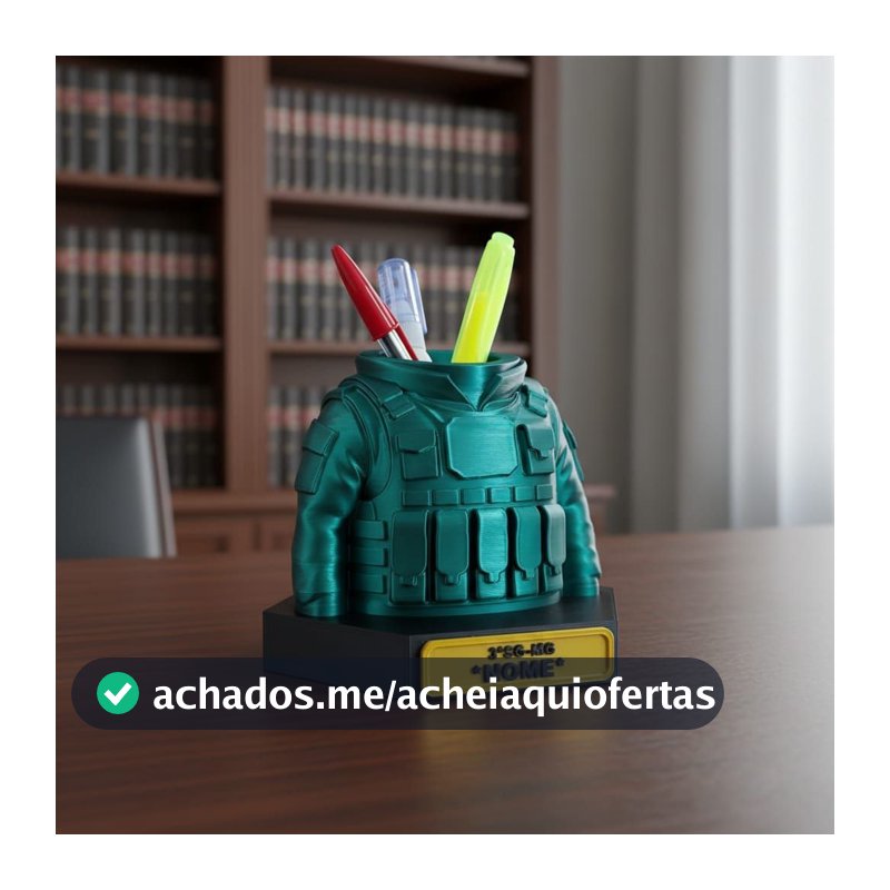 Porta canetas colete tático com placa de identificação personalizada - Organizador de mesa porta canetas colete tático m