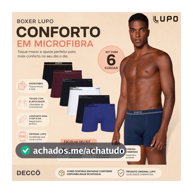 Kit Com 6 Cuecas Lupo Boxer de Microfibra Sem Costura Box Masculina Adulto Original