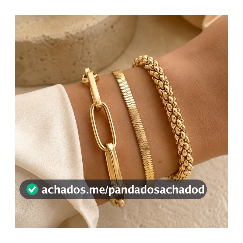 Kit 3 Pulseiras Femininas Douradas Minimalista Corrente Snake Chain Elegante Presente