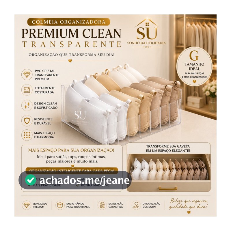 Colmeia Organizadora PVC Transparente Tamanho G 30x10x40 Premium Su Sonho — Sutiãs Camisetas Calças