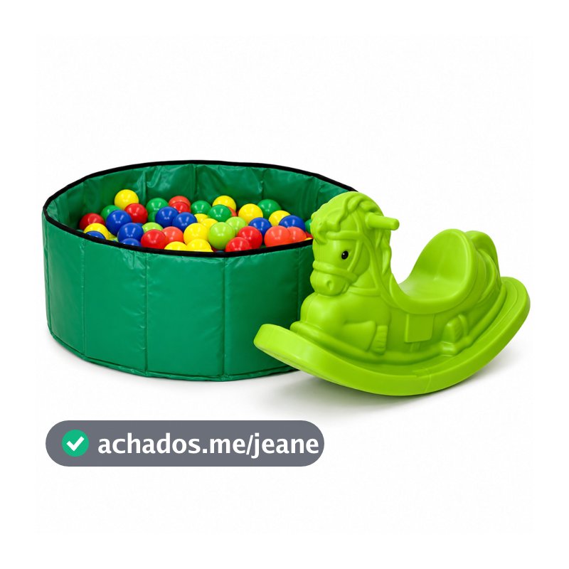 Kit Playground Infantil Piscina de Bolinhas + 100 Bolinhas + Gangorra Cavalinho Presente Lúdico