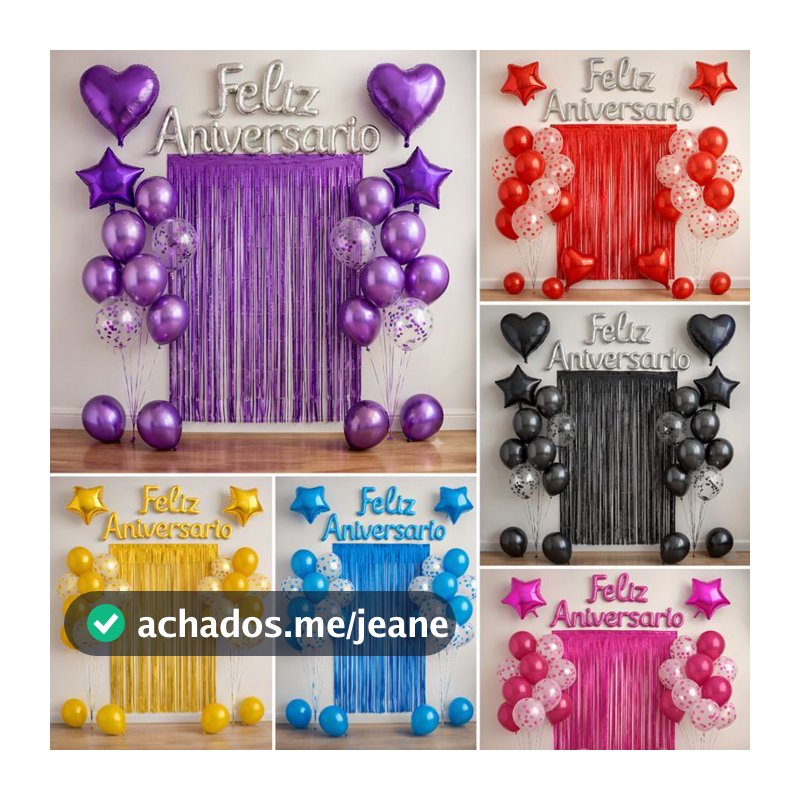 Kit Balão Metalizado Cortina Bexiga Feliz Aniversário Decoração de Festa Completa