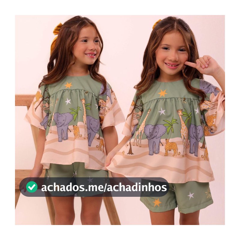 Conjunto Short e Blusa Infantil Menina Estampado Cores Verão Casual Festa Aniversario Blogueirinha Confortável
