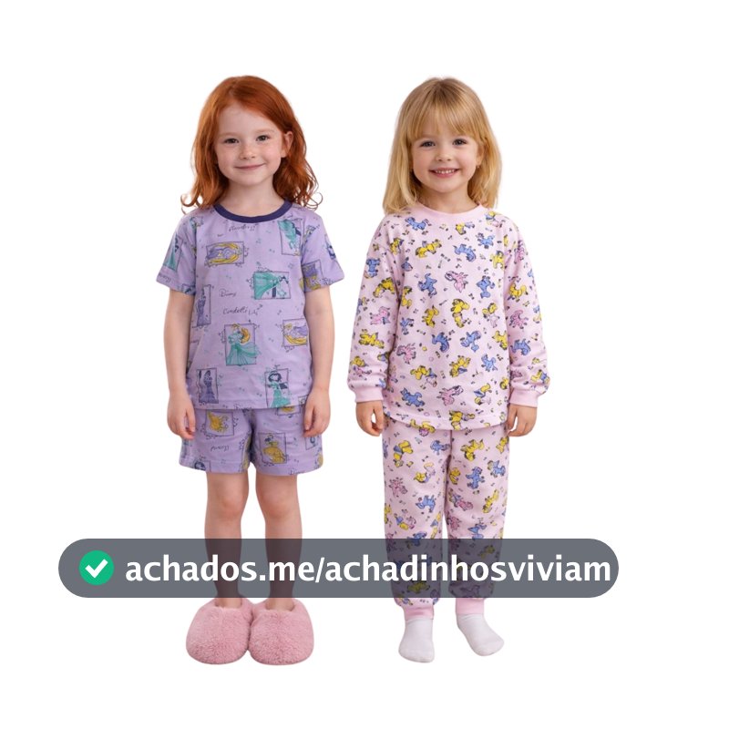 Kit 4 peças Pijama Infantil Menina Manino Estampado 2 Blusas Manga Curta e Longa 1 Calça 1 Short Dormir Afd