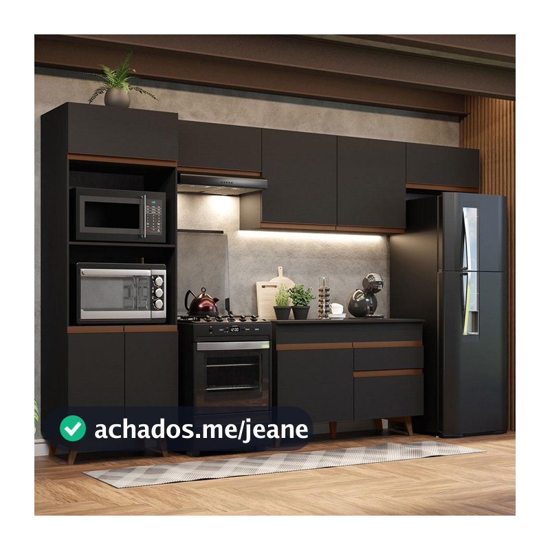 Cozinha Completa com Armário e Balcão Preto Madesa Reims 330001