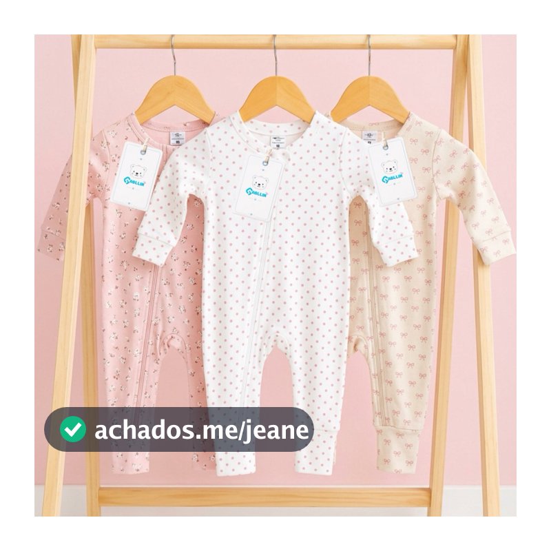 Kit com 3 Macacão Bebê para Menina 100% Algodão Macacão com Zíper Vira Pé infantil