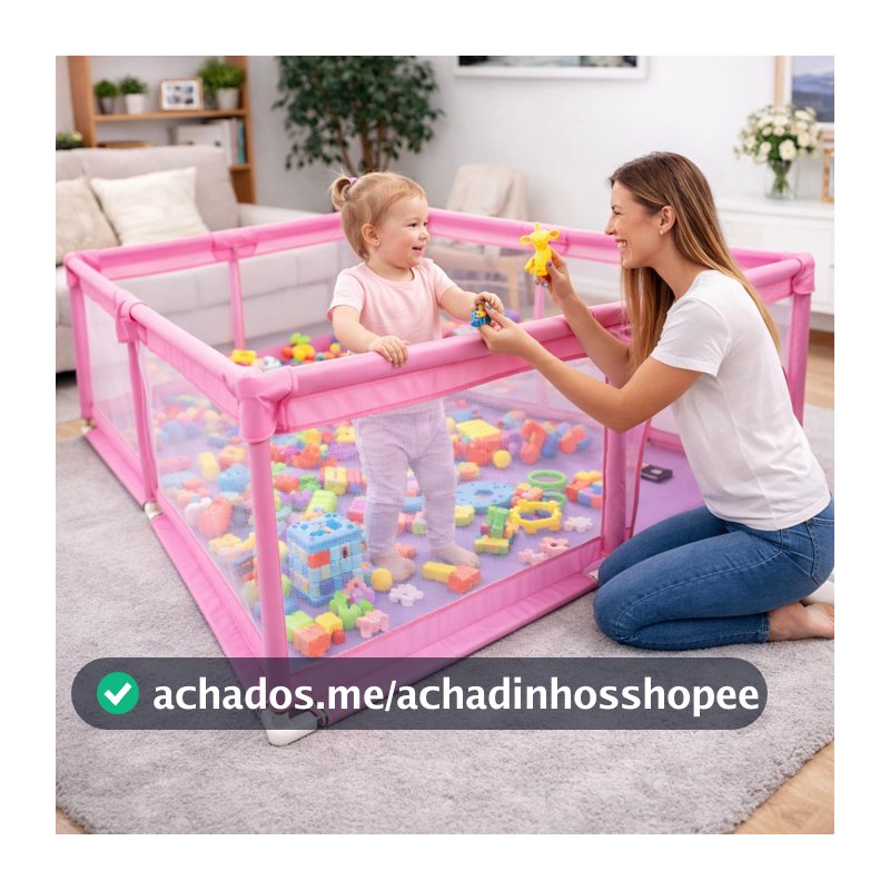 Cercado Tela Grade Proteção Cercadinho Portão Infantil Bebê - Rosa 180X150