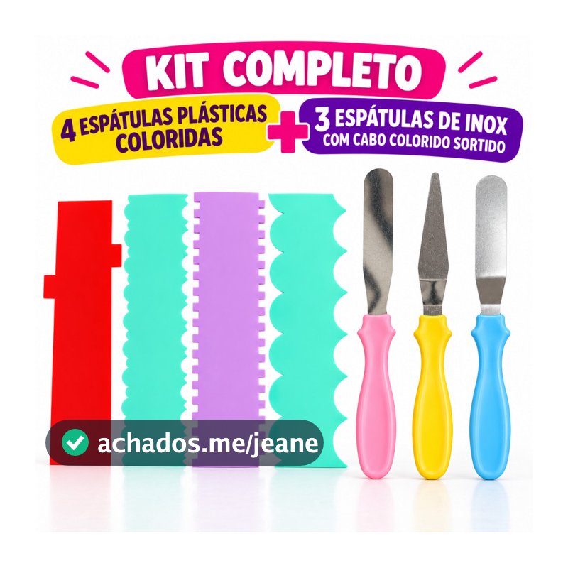 Kit 7 Espátulas Para Confeitar Bolos Doces Cores Sortidas Confeitaria Profissional