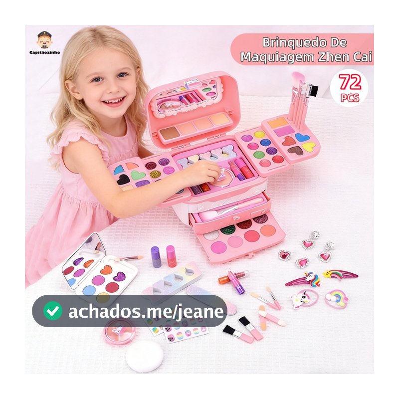 Kit Maquiagem Infantil 72 Peças Lavável Seguro Maletinha Brinquedo Para Meninas