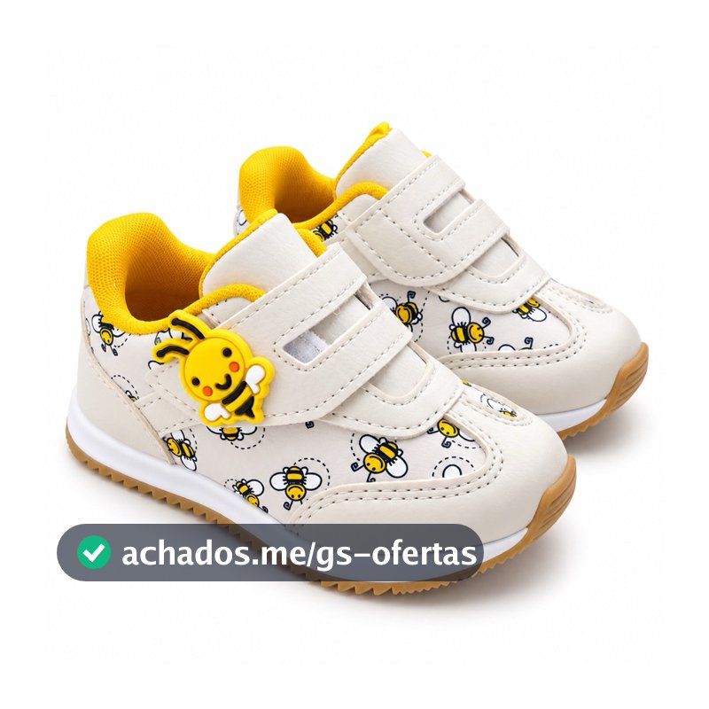 Tênis Infantil Bebê Unissex Abelhinha com Velcro Calce Fácil Confortável Menino Menina 18 ao 24