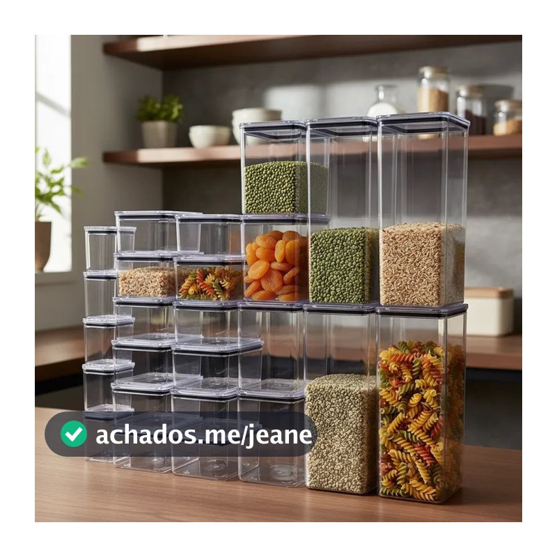 Kit premium com 25 Potes Herméticos Acrílicos 4 Tamanhos Organização