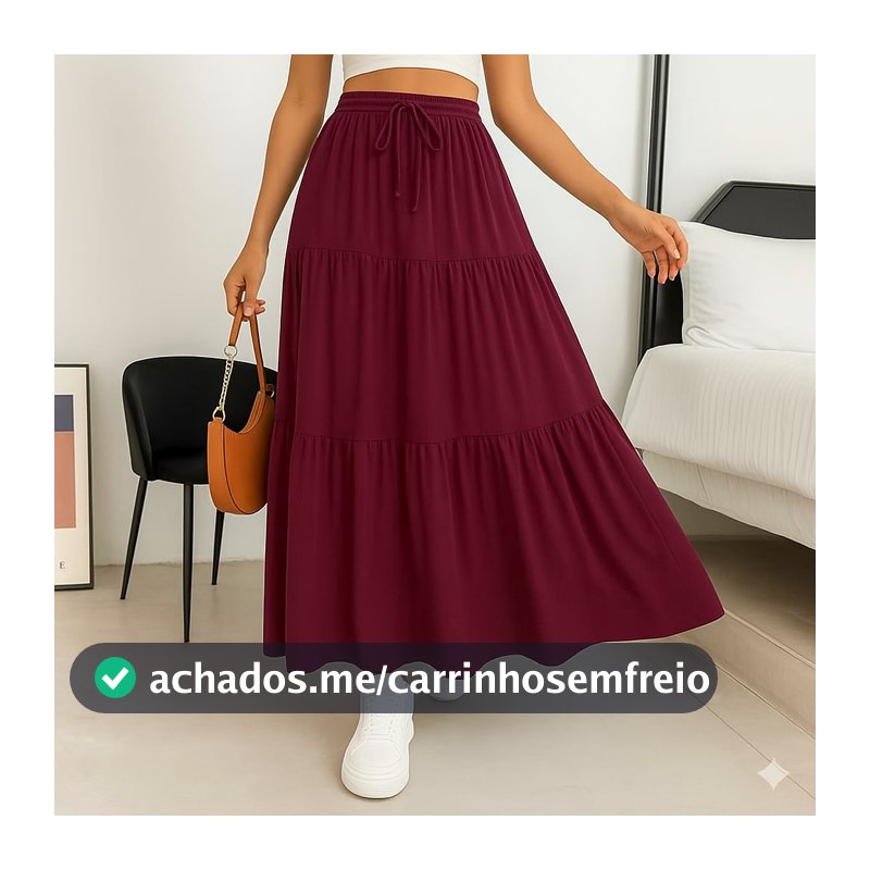 Saia Três Marias Longa Com Forro Cintura Com Elástico E Laço Moda Evangélica Casual