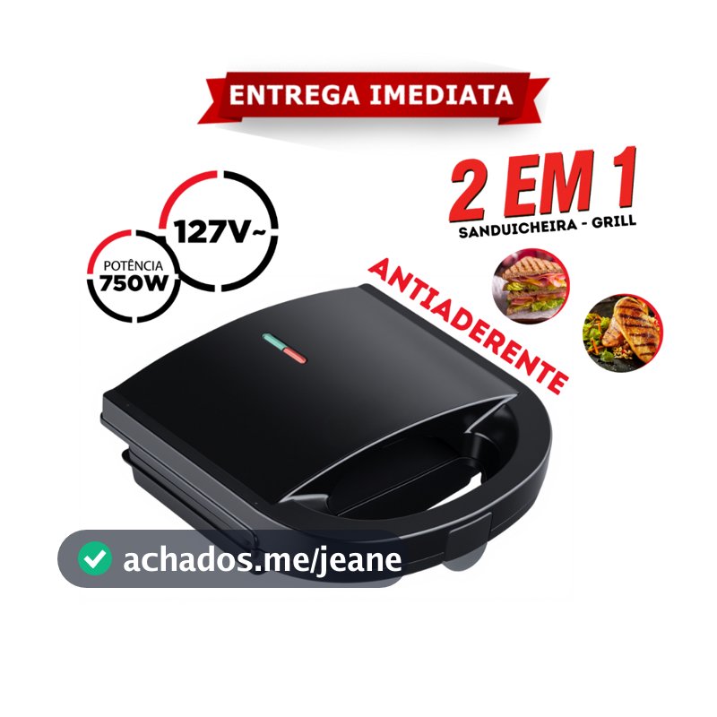 Sanduicheira Grill 2 em 1 127v Antiaderente 1200w Preta