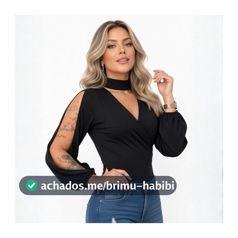 Body Feminino Manga Longa Ombro Aberto Decote V Choker Elegante Tecido Premium — Cod. 258