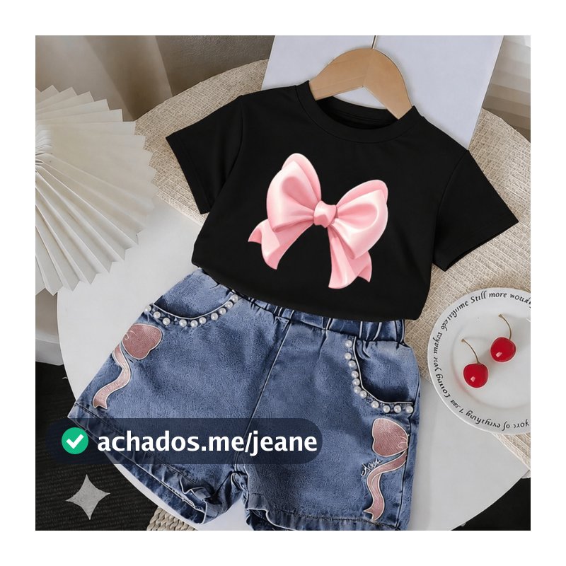 Camiseta Blusa Feminina Infantil Menina Laço Rosa Delicada 100% Algodão Estampa DTF Juvenil Estilosa