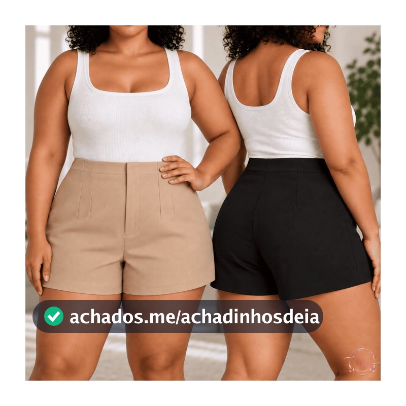 Short Alfaiataria Plus Size Feminino Cintura Alta Com Ziper  Lateral