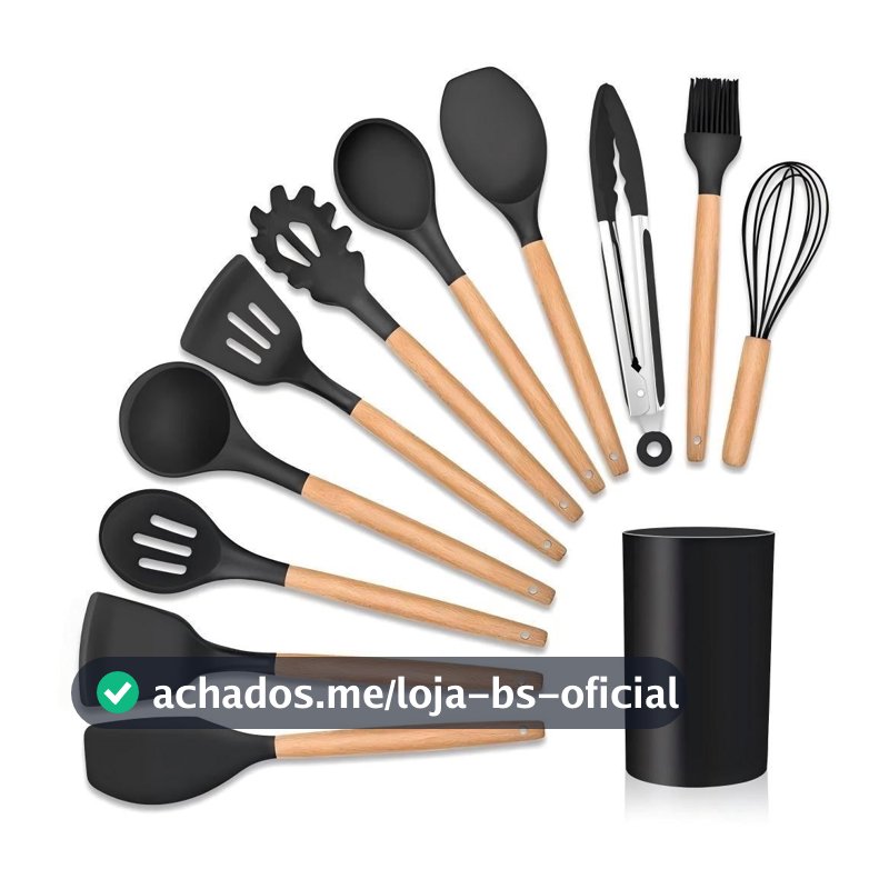 KIT 12 Peças de Utensílios Para Cozinha em Silicone e Bambu