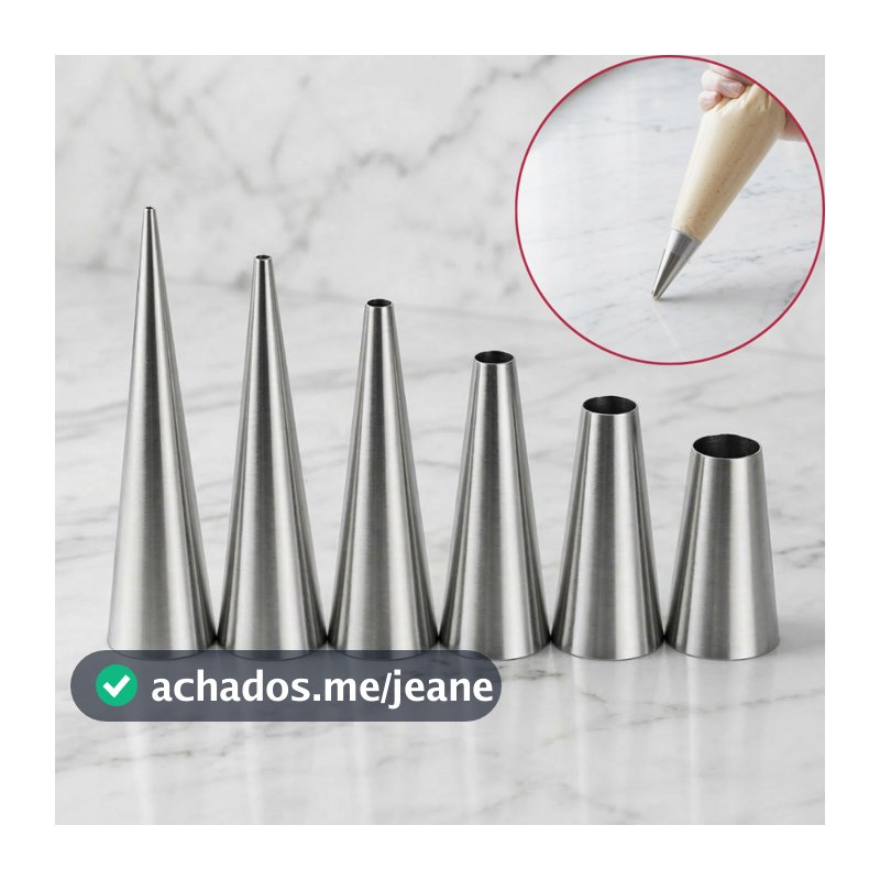 Kit Bico de Confeitar Liso Perle 6 Peças Inox Confeiteiro Profissional Grande Confeitar Bolos Doces