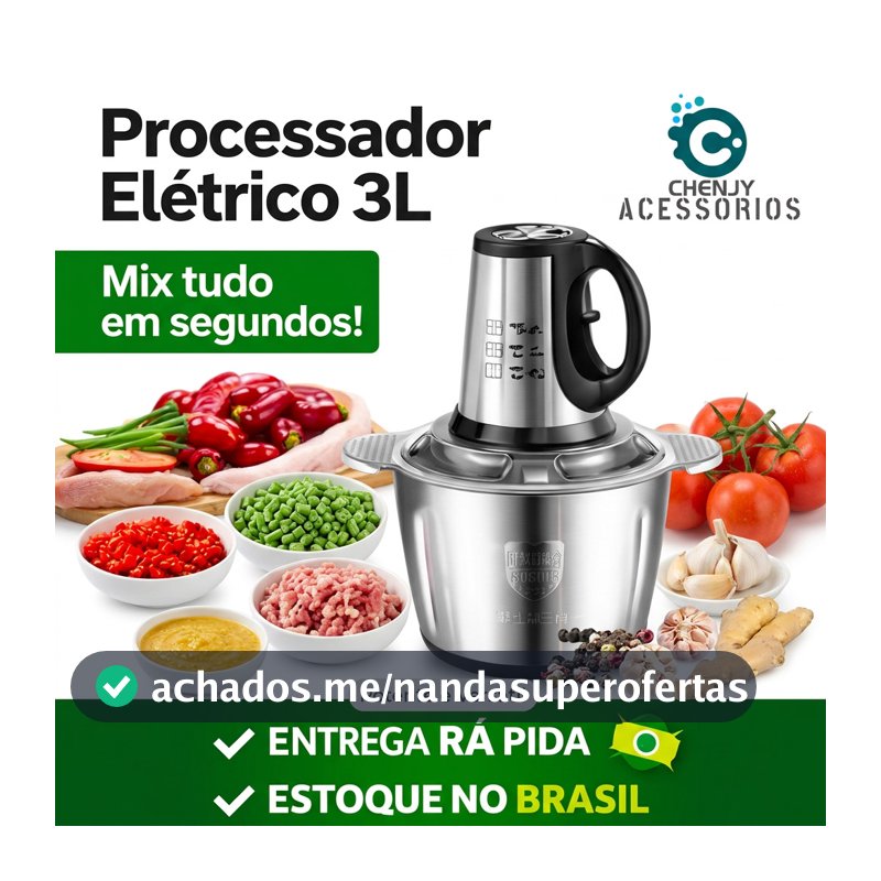 Picador De Alimentos 2L 3L Moedor Elétrico Triturador Potente Carne Legumes Temperos Inox 110v/220v
