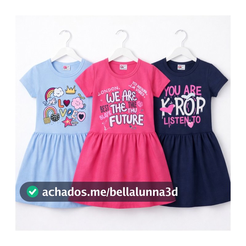 Kit 3 Vestidos Infantil Menina Cotton Sortidos Estampados Verão Dia a Dia 1 ao 14 Anos