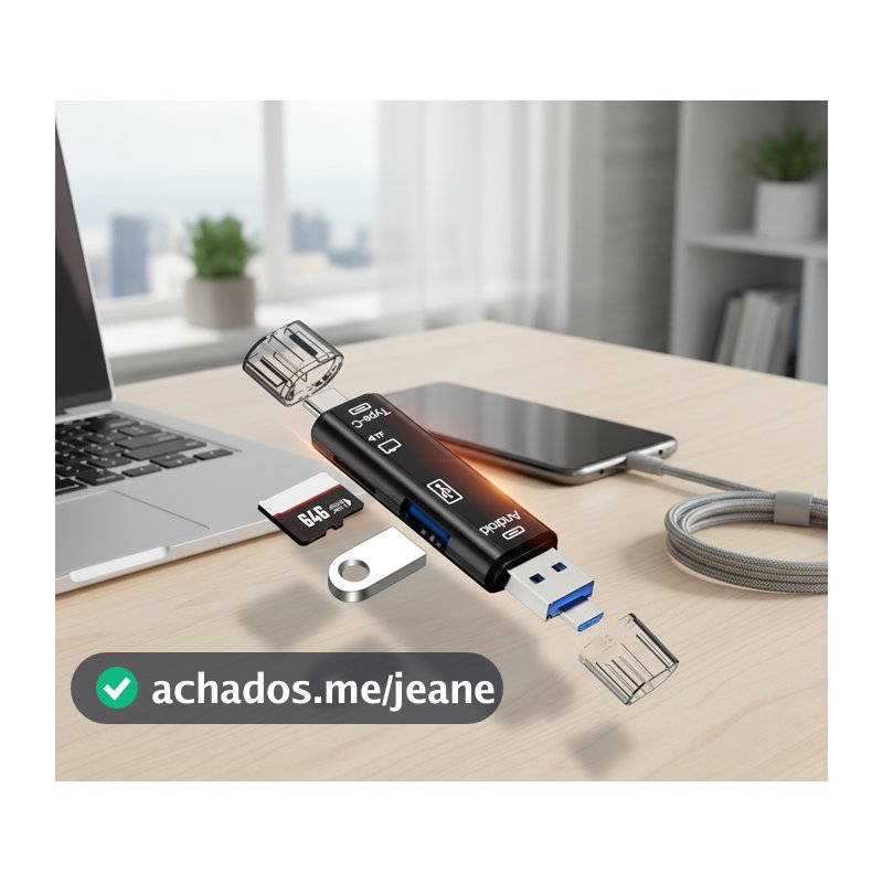 5 em 1 Leitor de Cartão USB Tipo C Micro TF SD Adaptador OTG para Celular e Computador