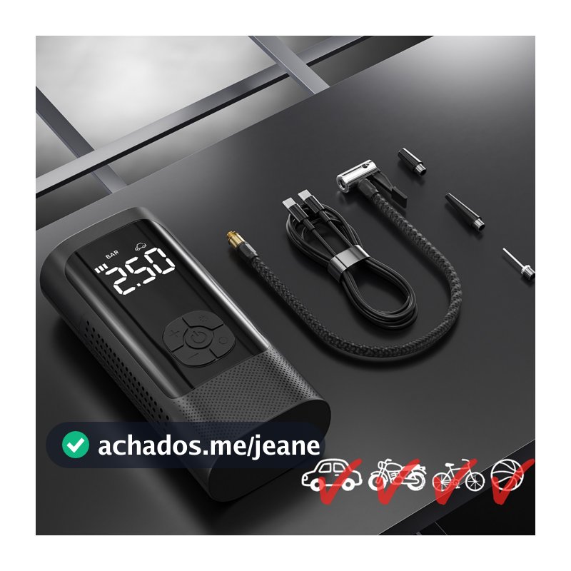 Mini Compressor de Ar Sem Fio 4000mAh | Inflador Pneu Carro Moto Bike Digital LED Automático M6